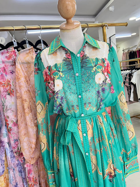Collar Down Long Sleeves Maxi Dress